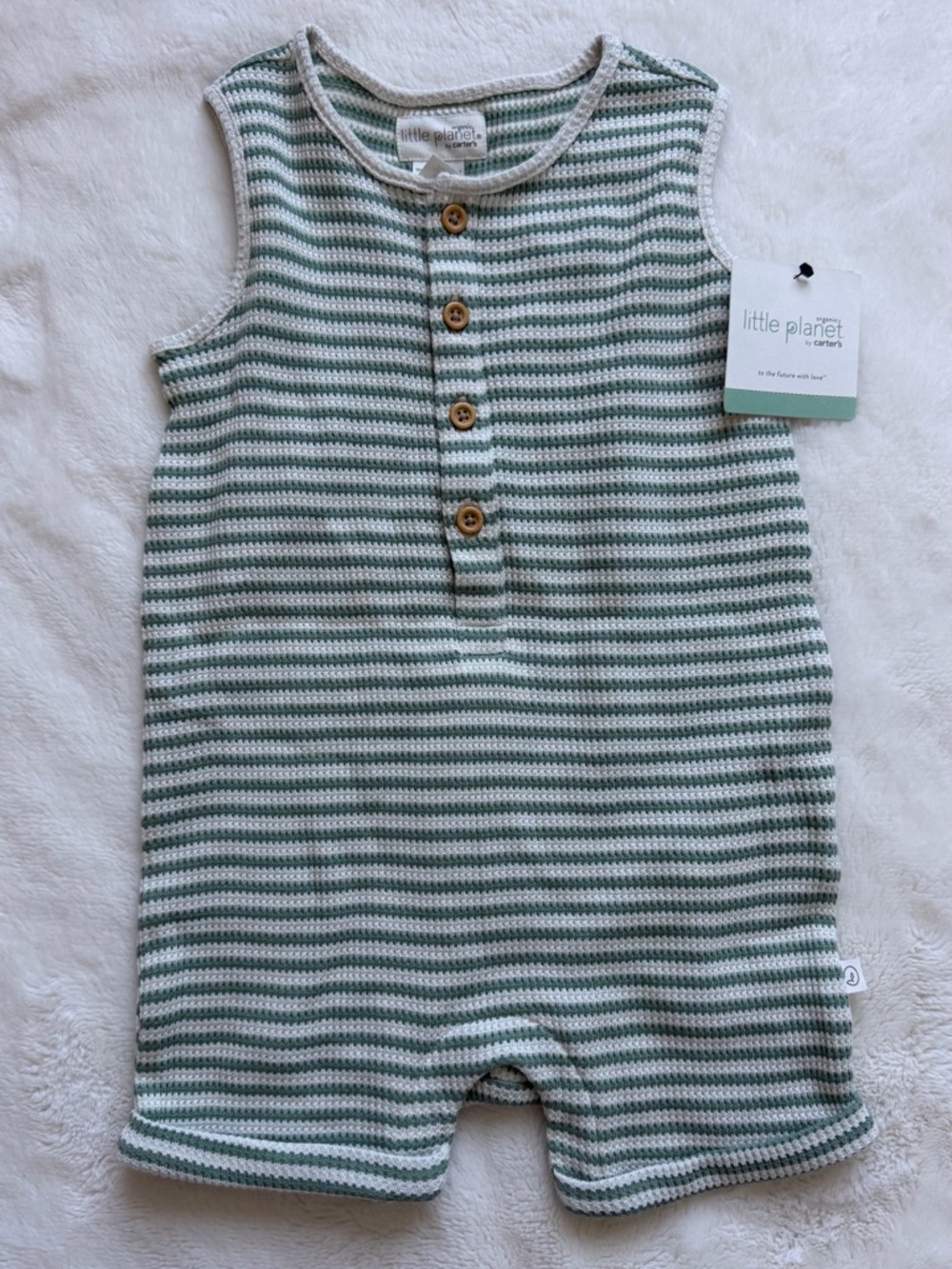 NWT Little Planet by Carter's Striped Knit Baby Romper - Sage & Cream